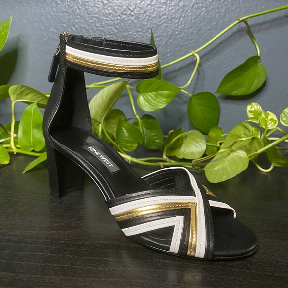 Nine West Shoes - Nine West Ankle Strap Gold & Black Block Heel